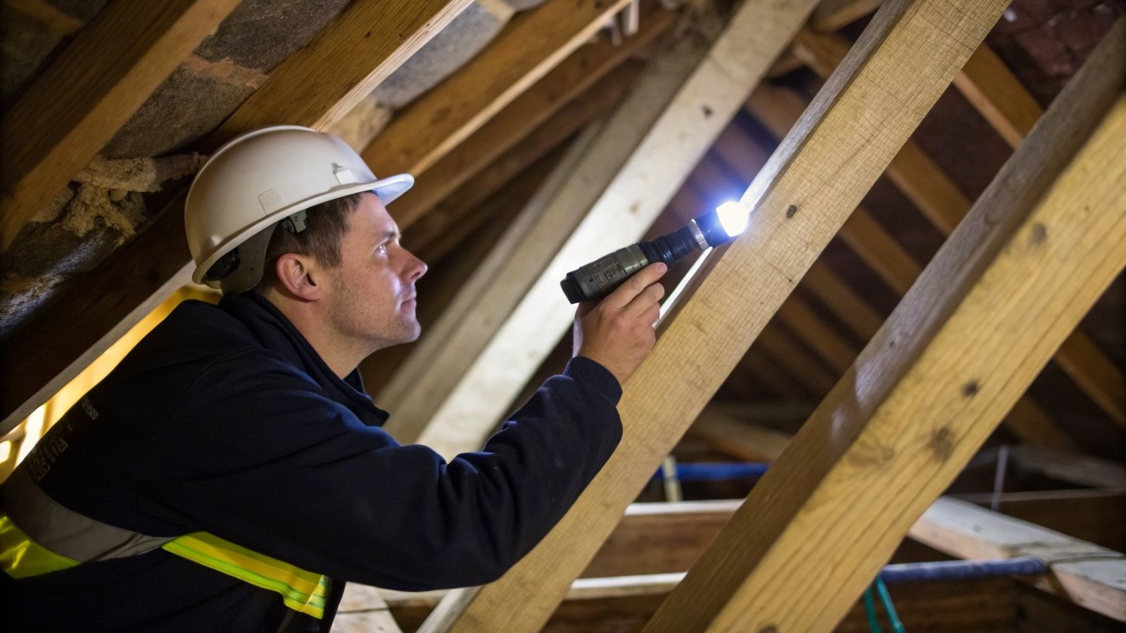 Professional surveyor inspecting roof structure